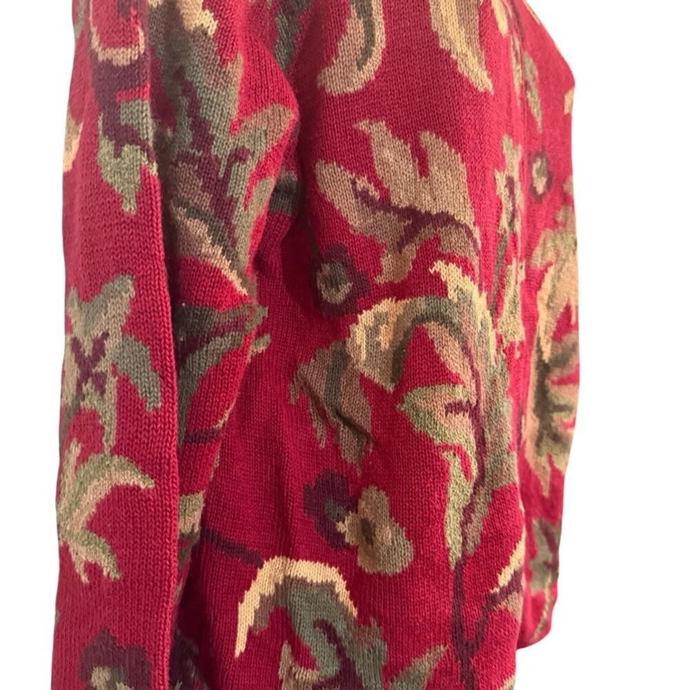 Talbots Red Leaf Design Cotton & Ramie Blend Zip Up Cardigan Sweater sz Large - Picture 10 of 16